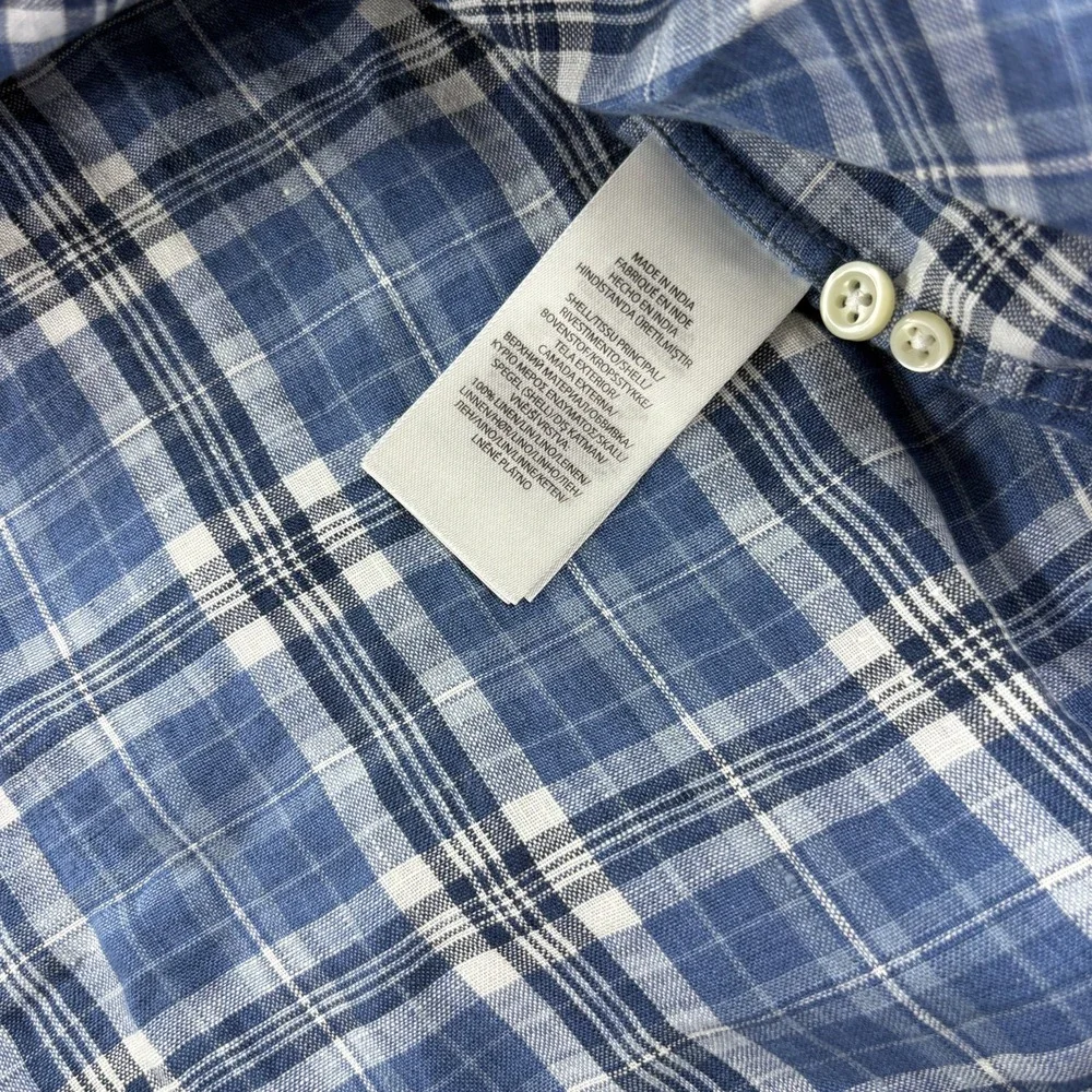 Polo Ralph Lauren Linen Shirt Mens 4XB Big Blue Plaid Button Up Beach NEW